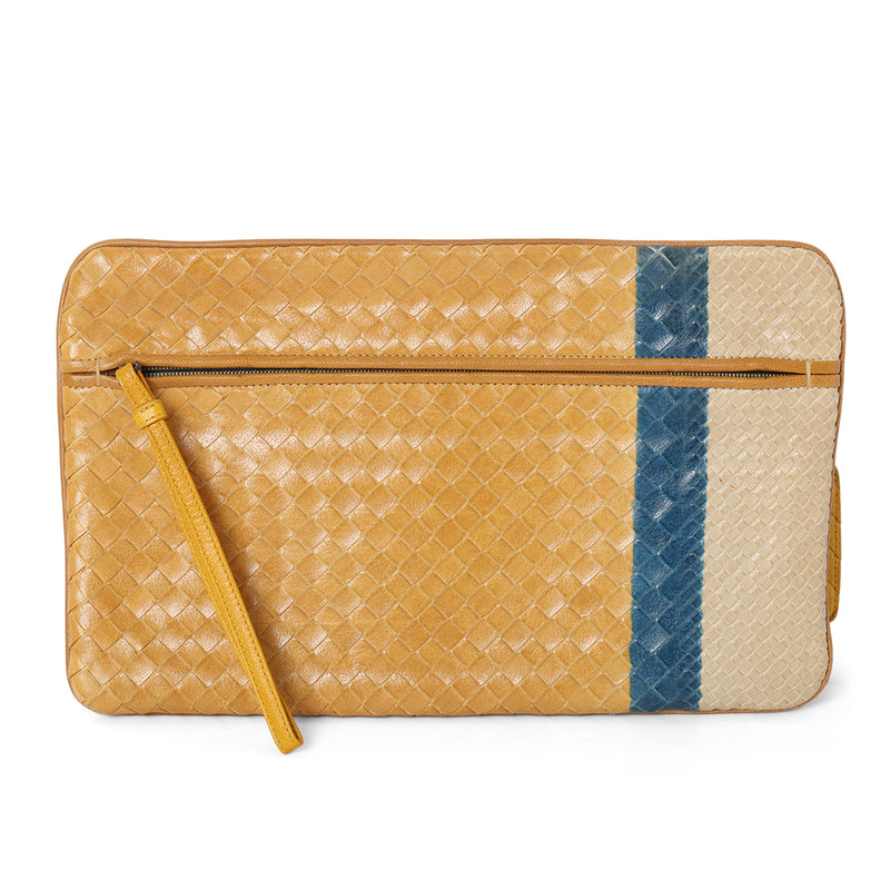 Women bottega veneta yellow intrecciato zip pouch clutch sale