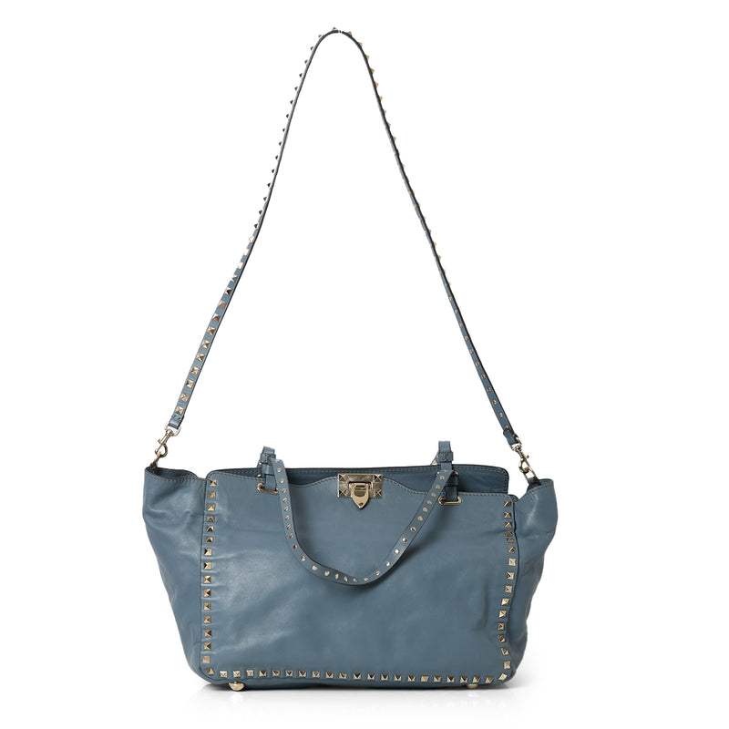 Pre loved valentino blue rock studded tote bag black