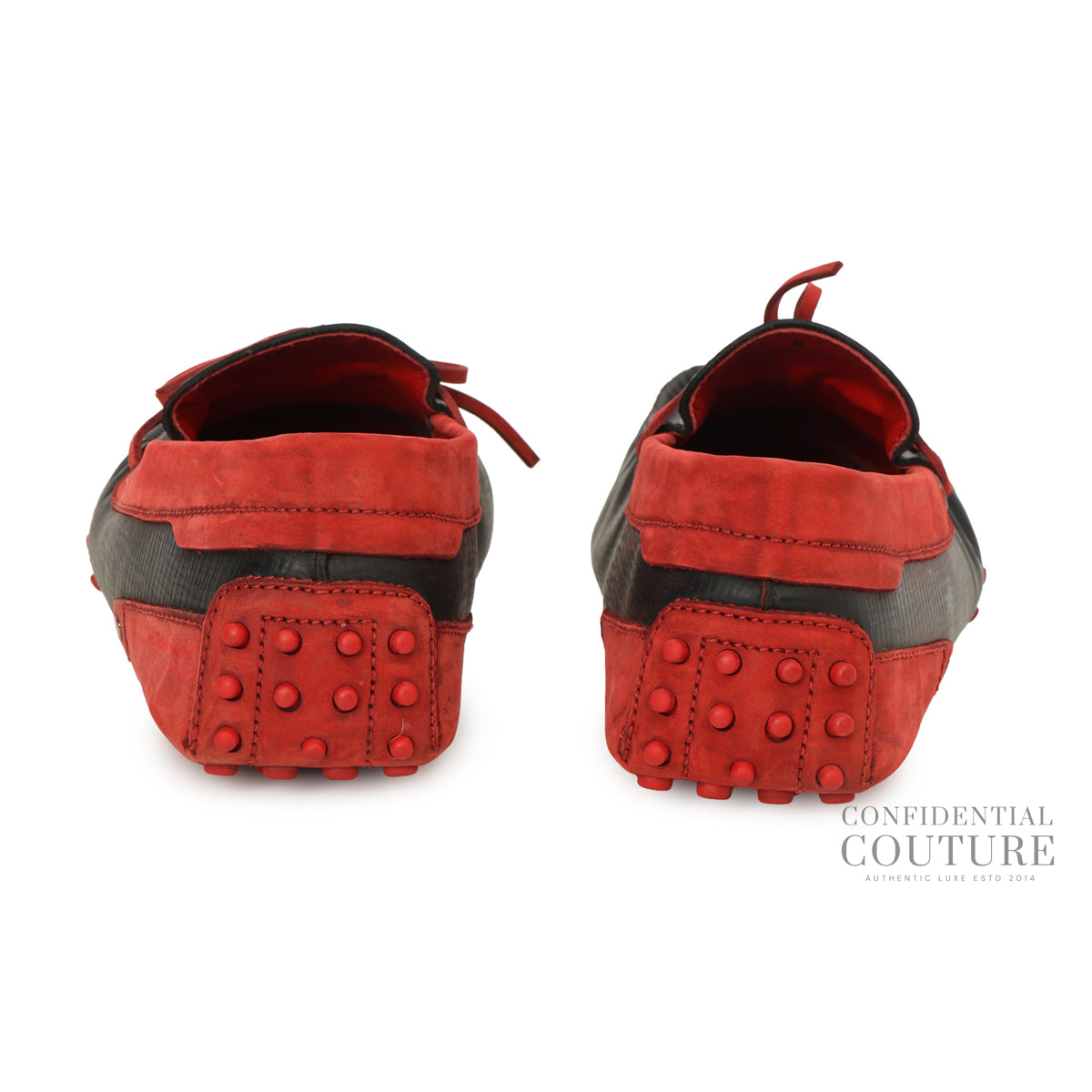 For Ferrari Black Gommino Driving Red Suede Trim Loafers | UK 9
