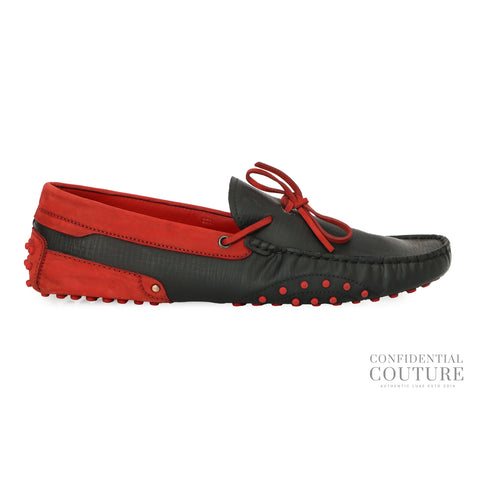 For Ferrari Black Gommino Driving Red Suede Trim Loafers | UK 9