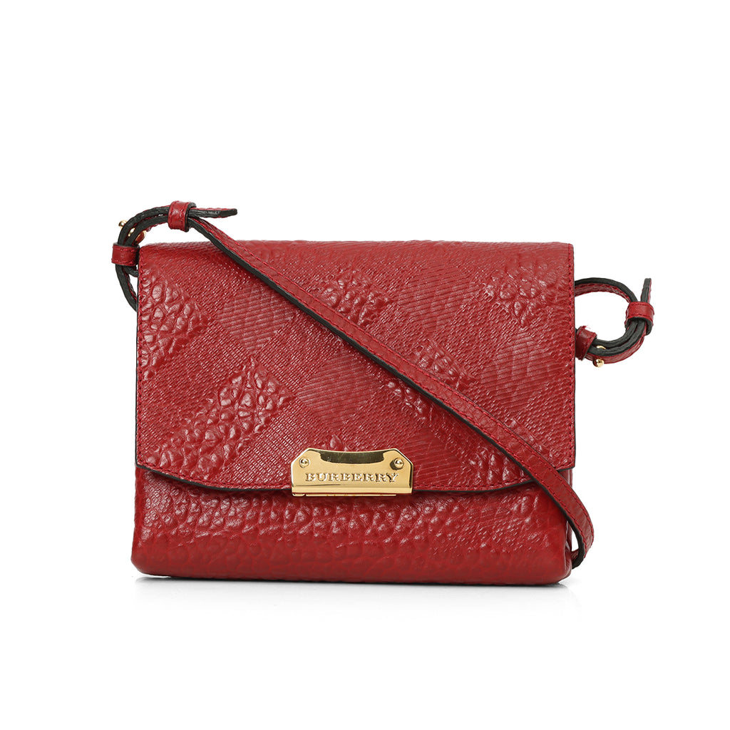 Burberry Military Red Embossed Langley Small Crossbody Bag