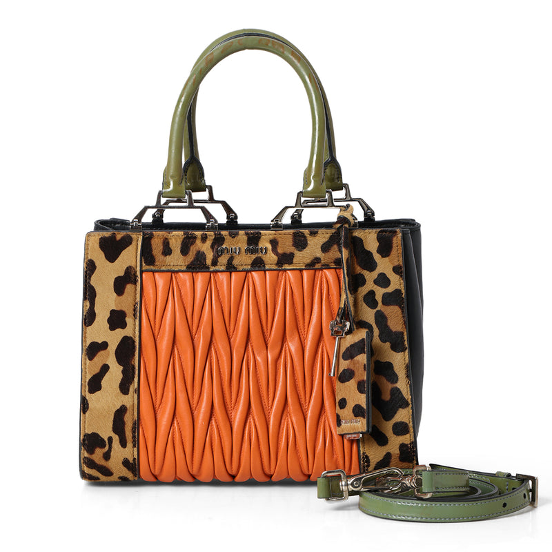 Women Miu Miu Cavallino Patch work Orange Satchel bag
