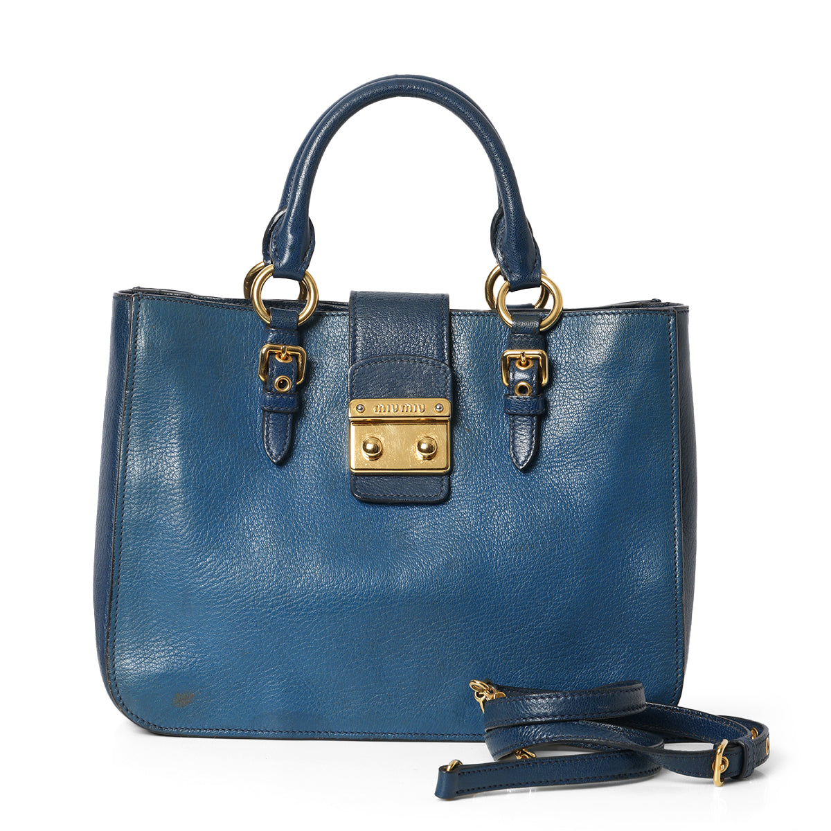 Blue leather tote bag