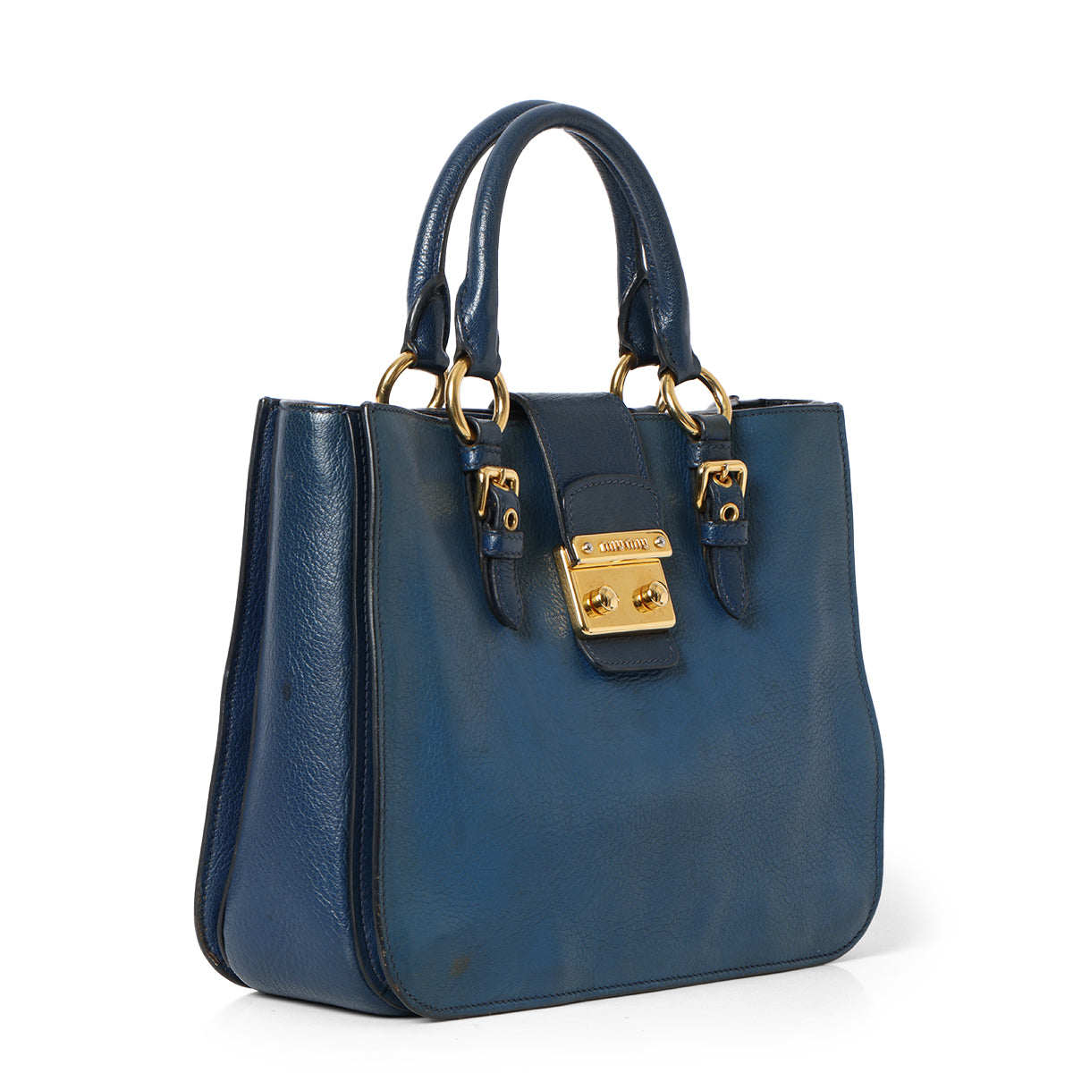 Blue leather tote bag