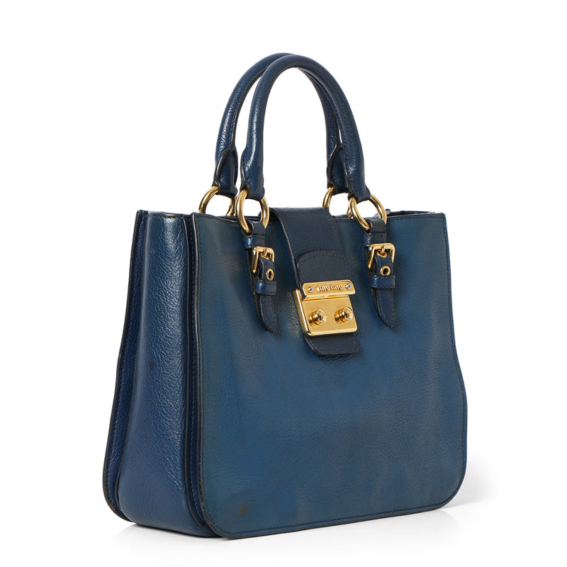 Pre loved Miu Miu Blue leather tote bag