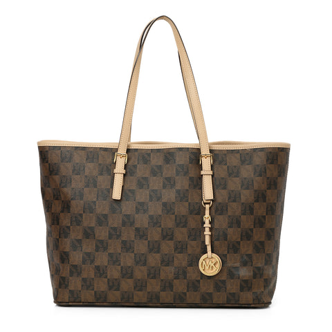 Brown Checkered Pattern Tote Bag