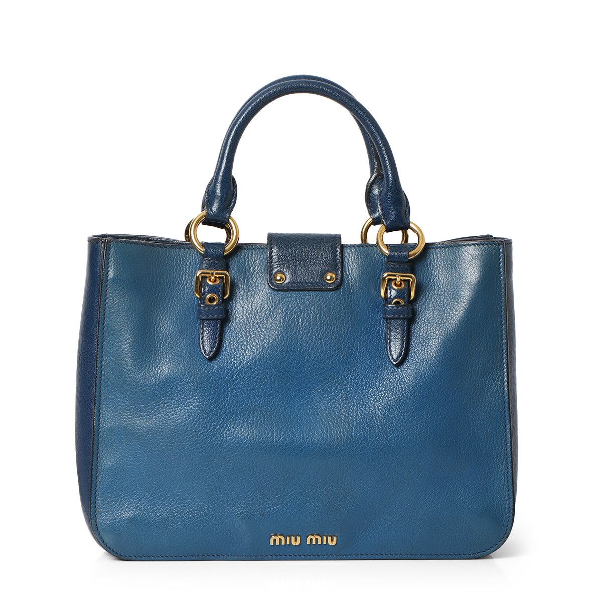 Blue leather tote bag