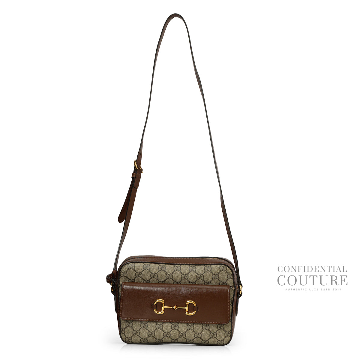 Beige/Brown GG Coated Canvas Horsebit 1955 Small Camera Bag