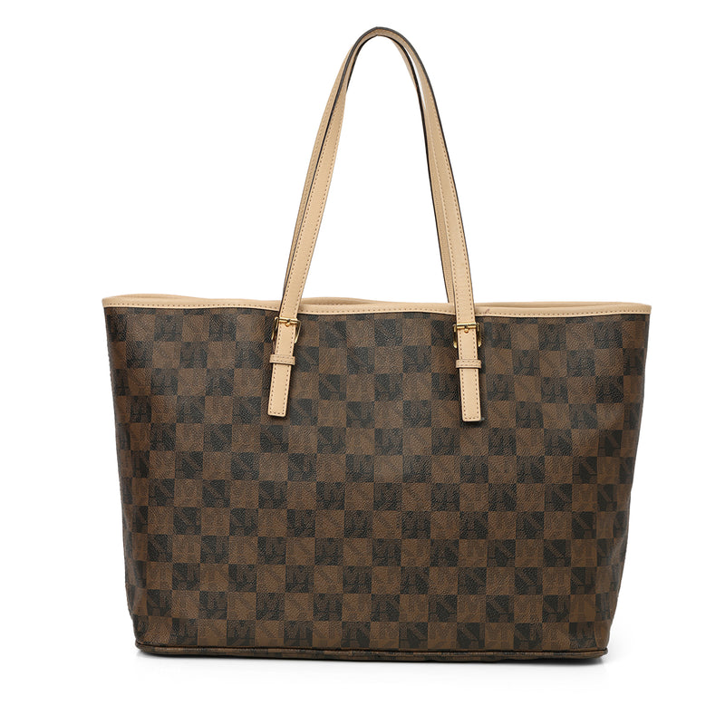 Brown Checkered Pattern Tote Bag