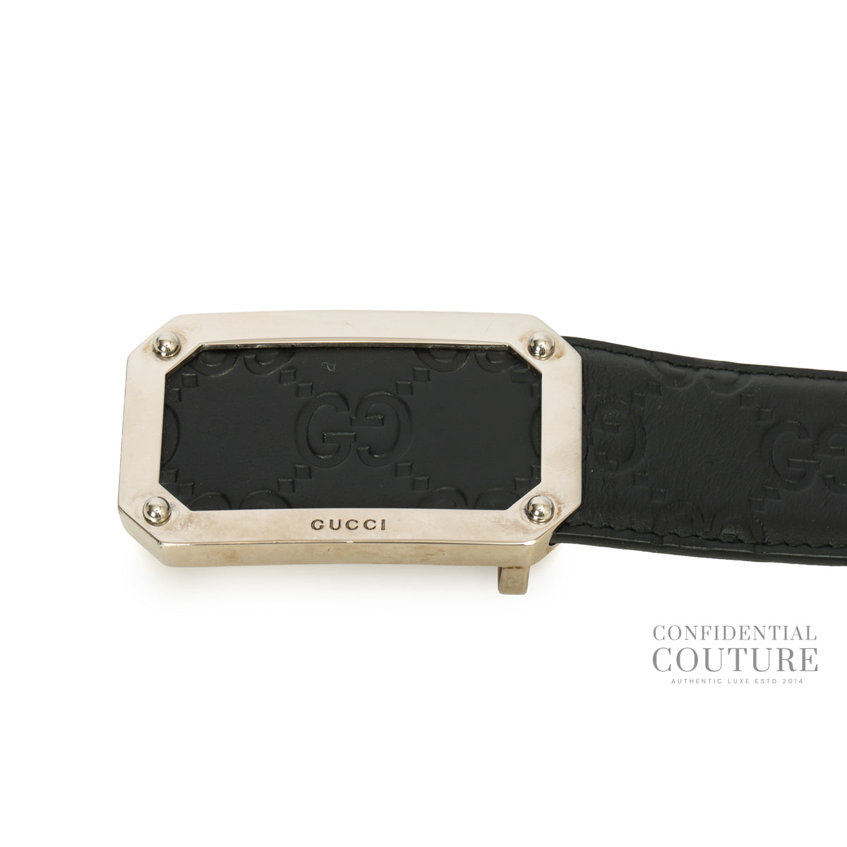 Black Guccissima Leather Square Buckle Belt- 95/38