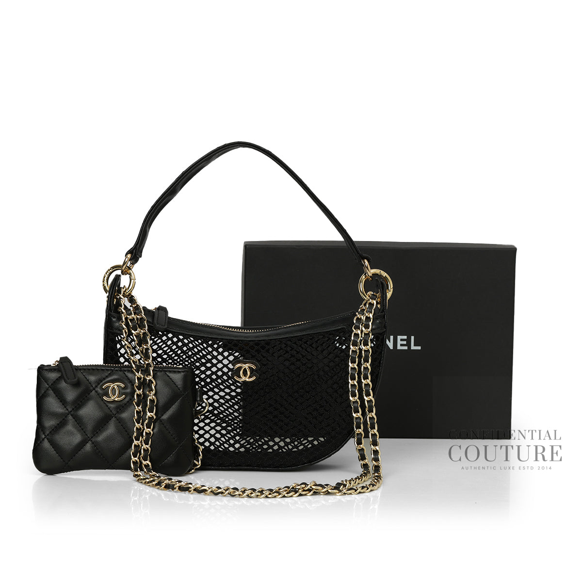 25S Black Half-Moon Clutch Mesh With Quilted Lambskin Cardholder (NO SERIAL CODE)