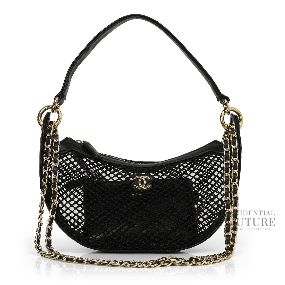 25S Black Half-Moon Clutch Mesh With Quilted Lambskin Cardholder (NO SERIAL CODE)