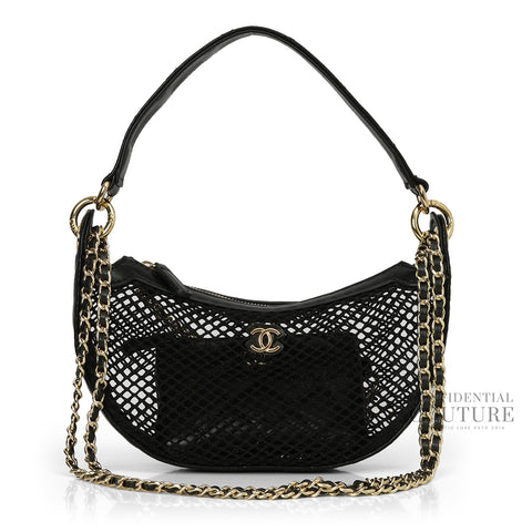 25S Black Half-Moon Clutch Mesh With Quilted Lambskin Cardholder (NO SERIAL CODE)