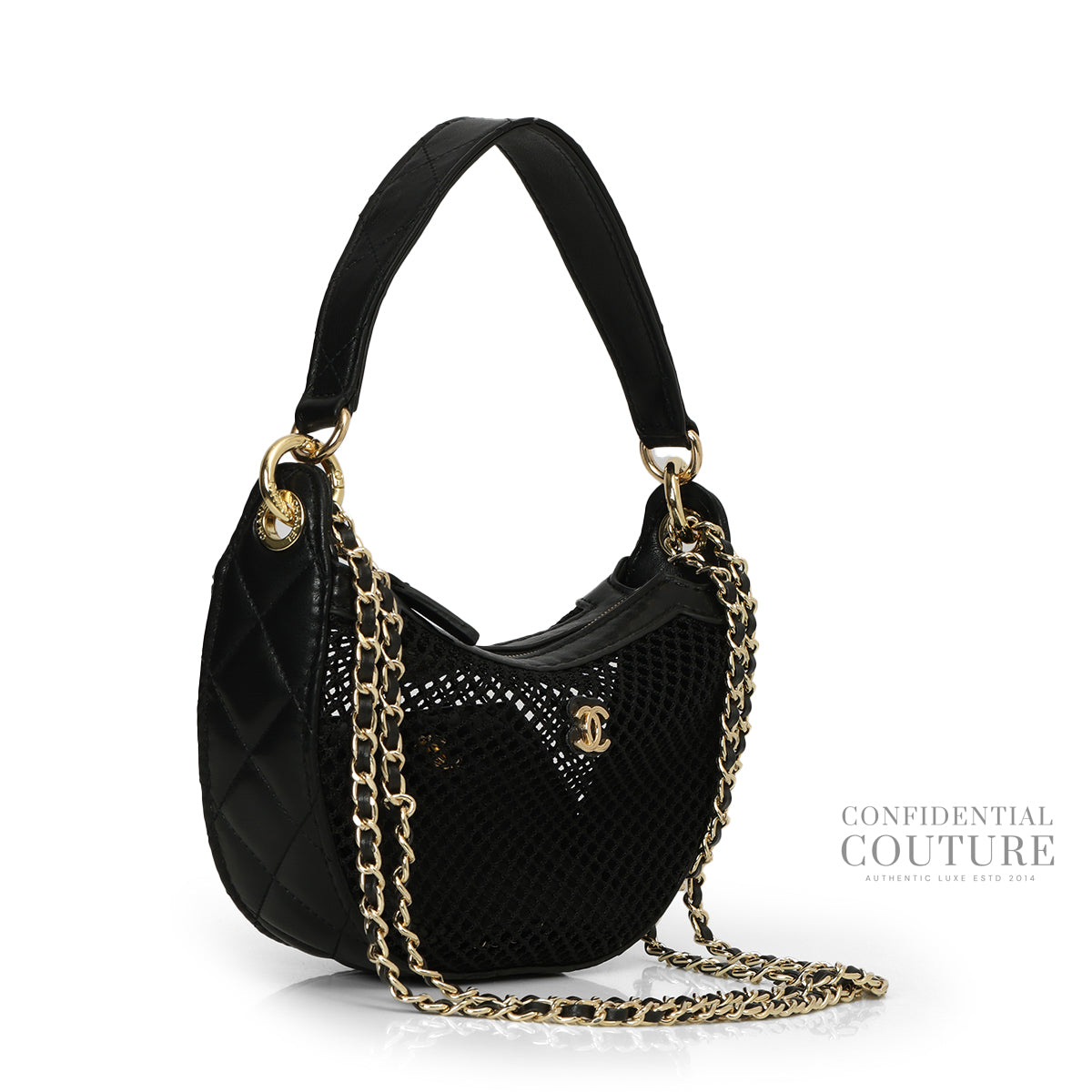 25S Black Half-Moon Clutch Mesh With Quilted Lambskin Cardholder (NO SERIAL CODE)