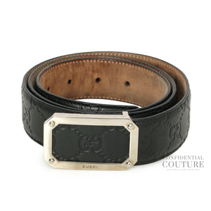 Black Guccissima Leather Square Buckle Belt- 95/38
