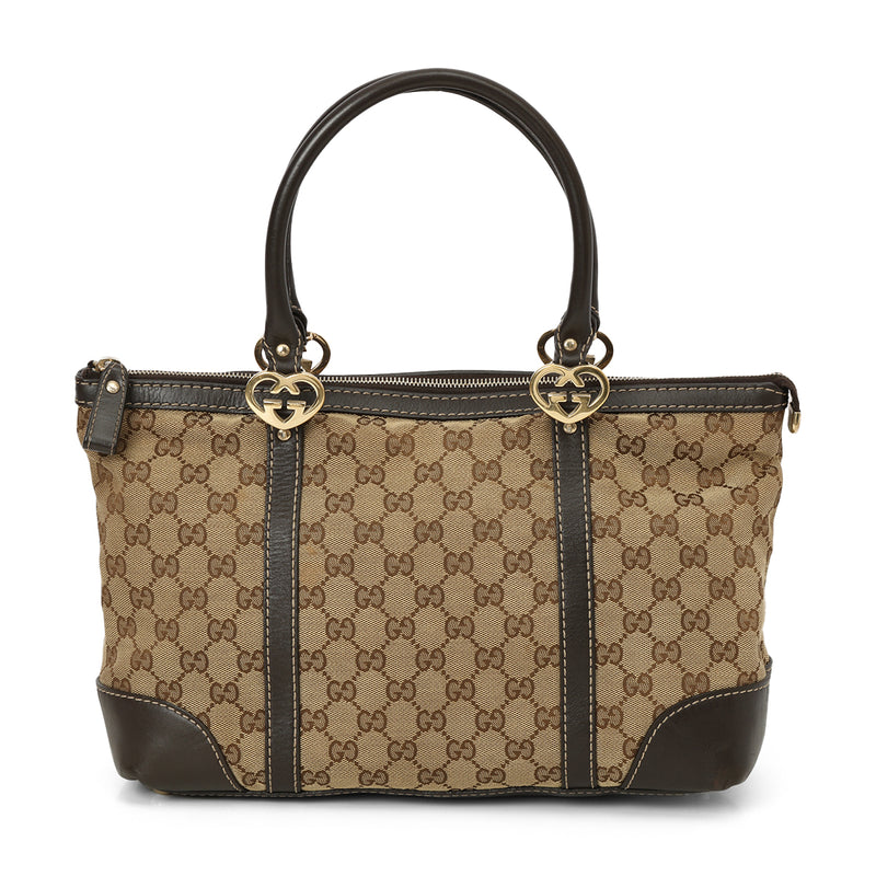 Beige/Brown GG Canvas and Leather Small Lovely Heart Tote
