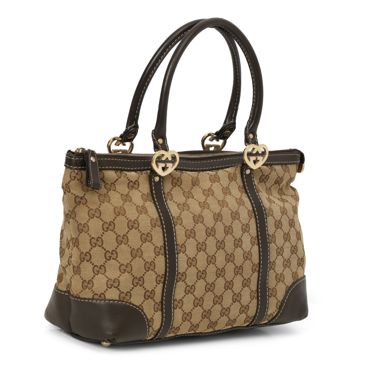 Beige/Brown GG Canvas and Leather Small Lovely Heart Tote