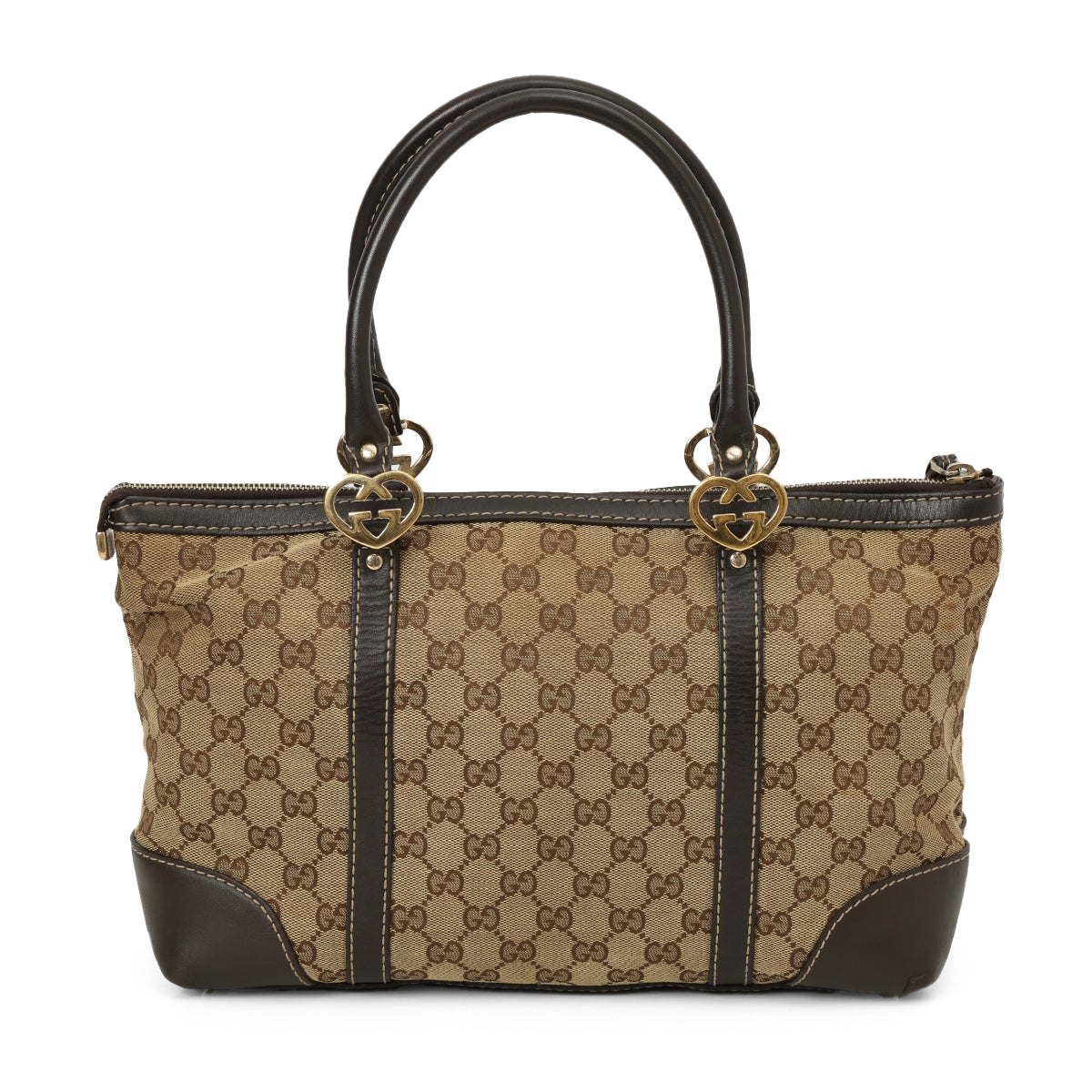 Beige/Brown GG Canvas and Leather Small Lovely Heart Tote