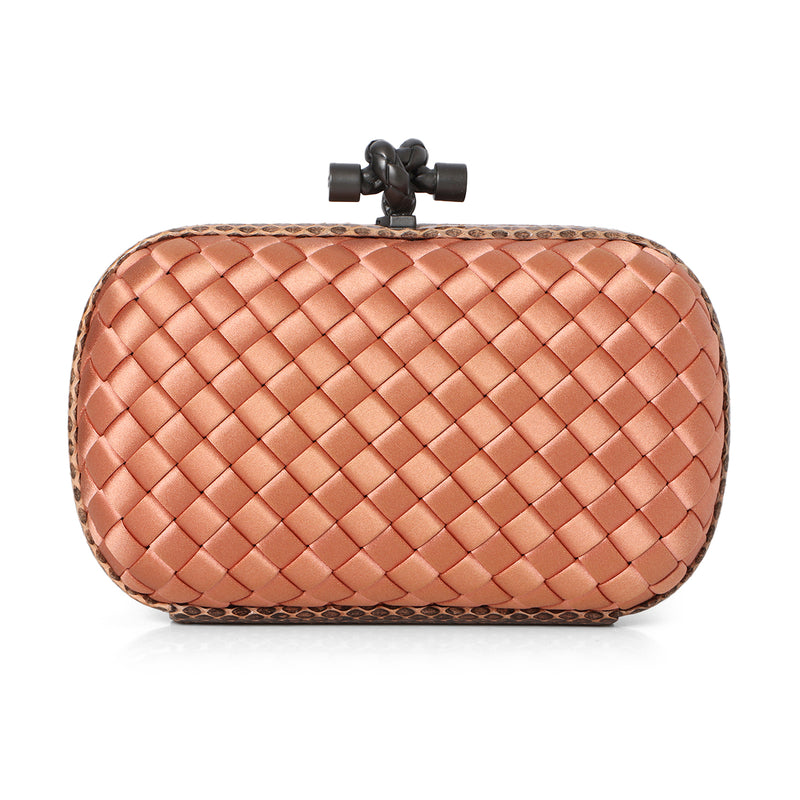 Knot padded Intrecciato Leather Clutch - Orange