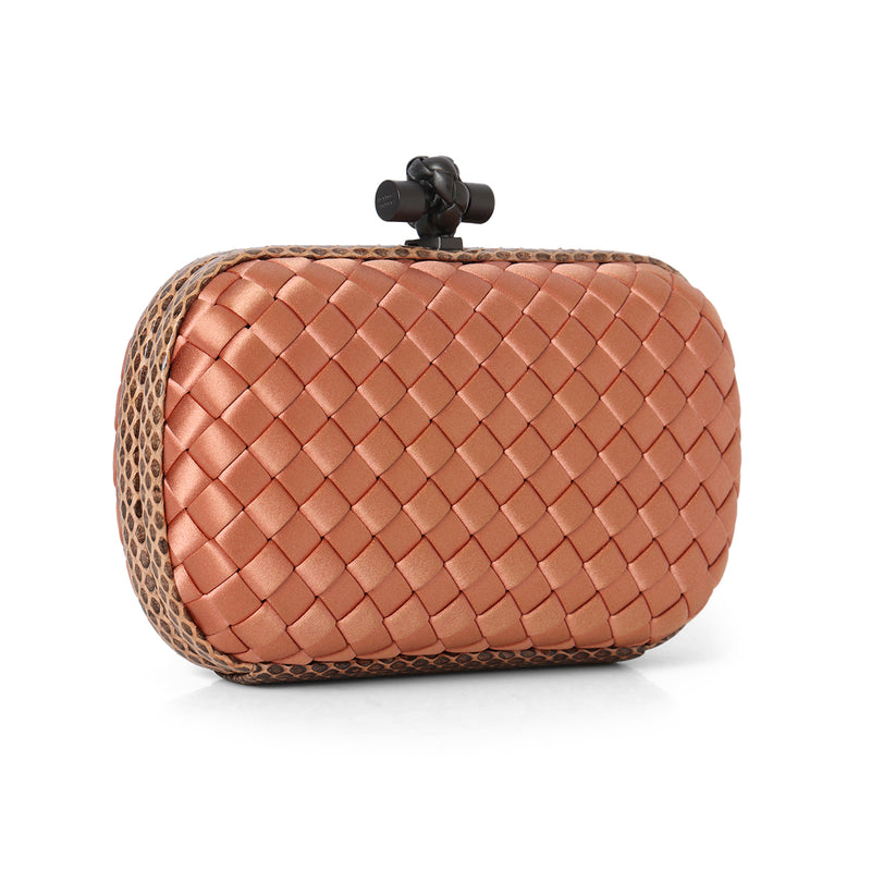 Knot padded Intrecciato Leather Clutch - Orange