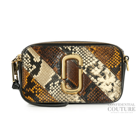 Black/brown Python Embossed Snapshot Camera Bag