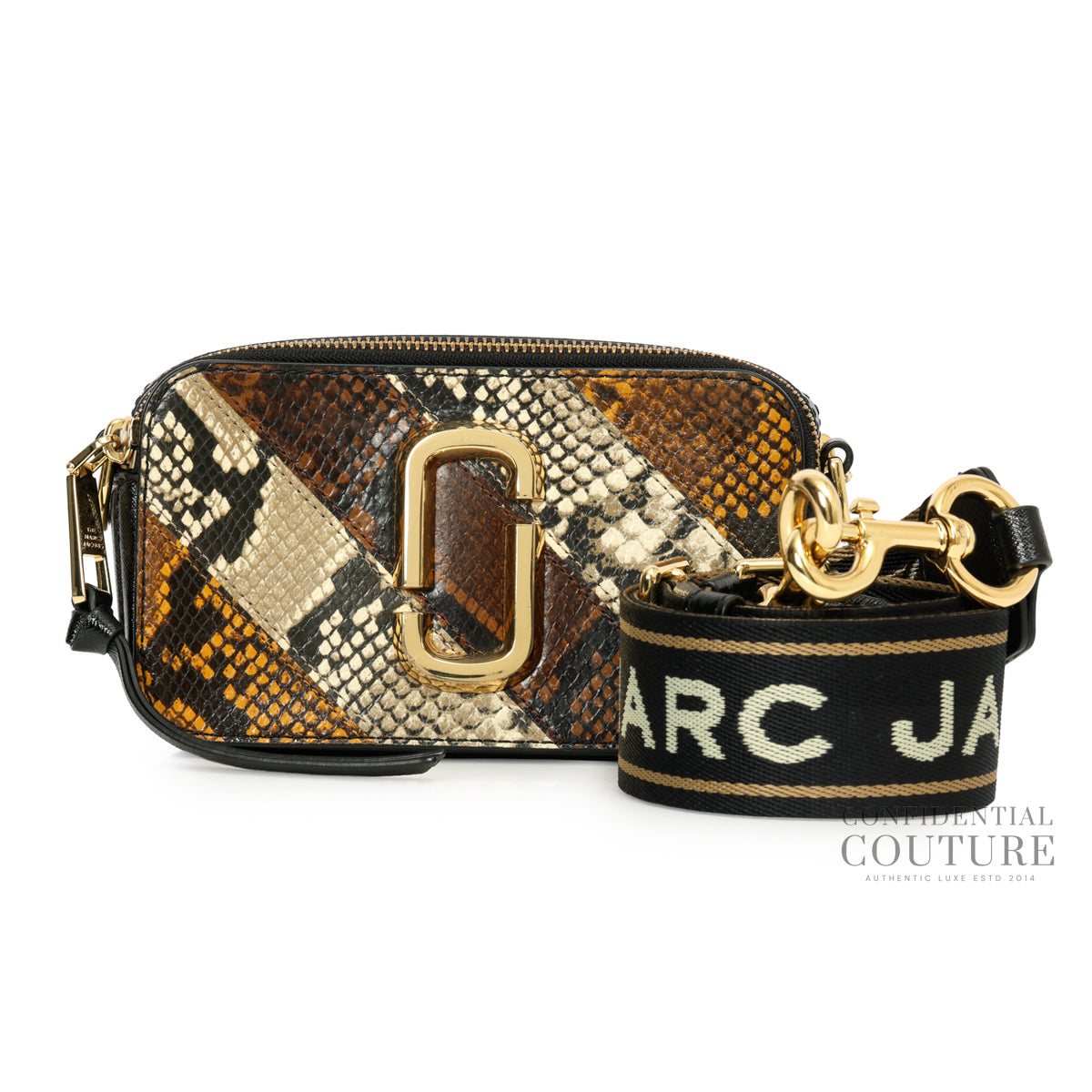 Black/brown Python Embossed Snapshot Camera Bag