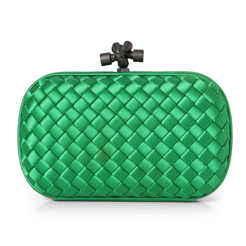 Knot padded Intrecciato Leather Clutch - Emerald Green