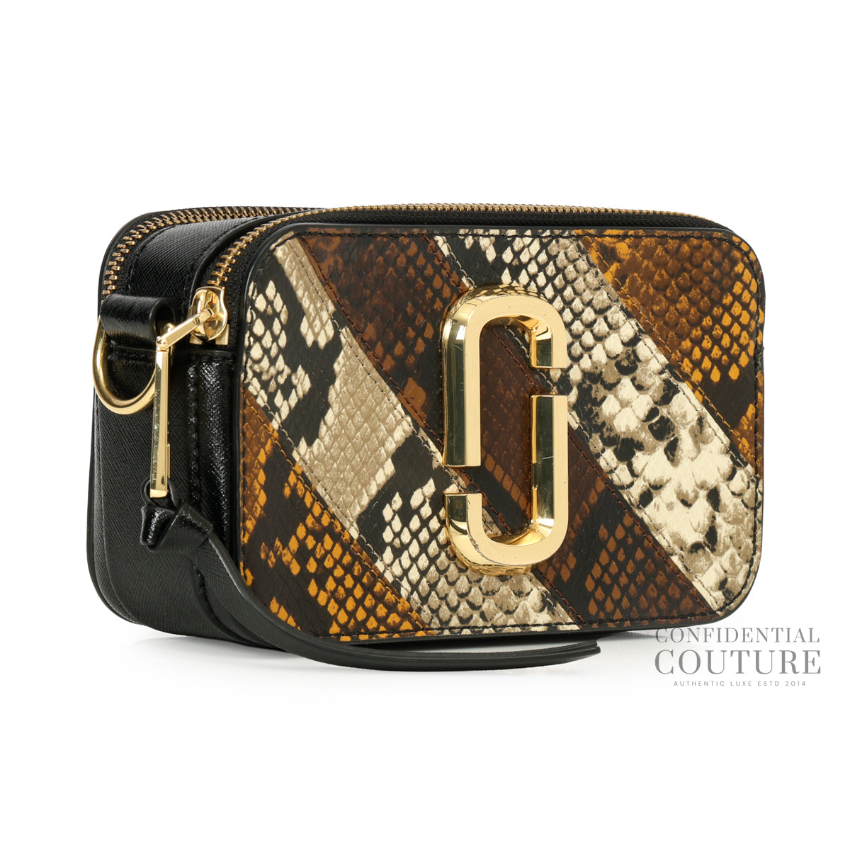Black/brown Python Embossed Snapshot Camera Bag