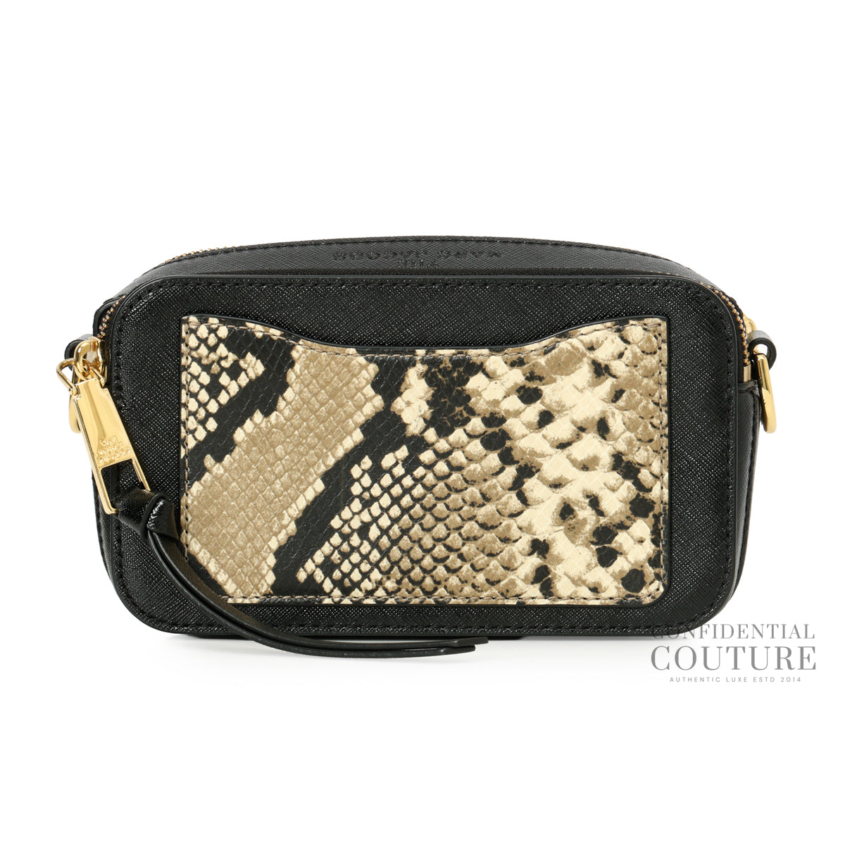 Black/brown Python Embossed Snapshot Camera Bag