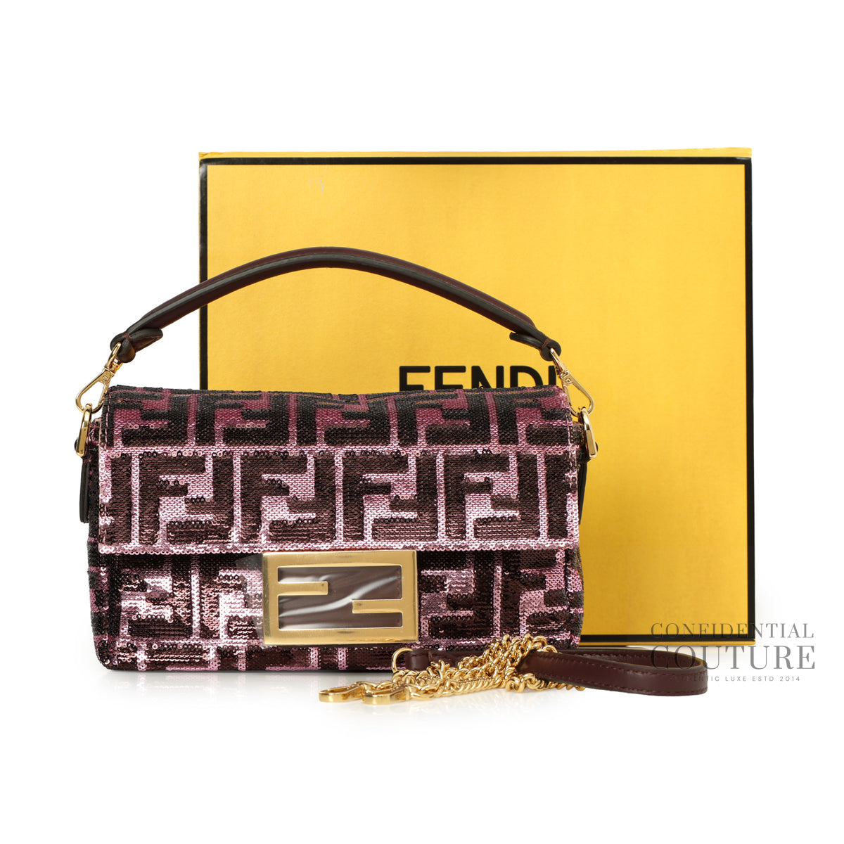 Baguette Mini Pink & Burgundy FF Sequin Bag