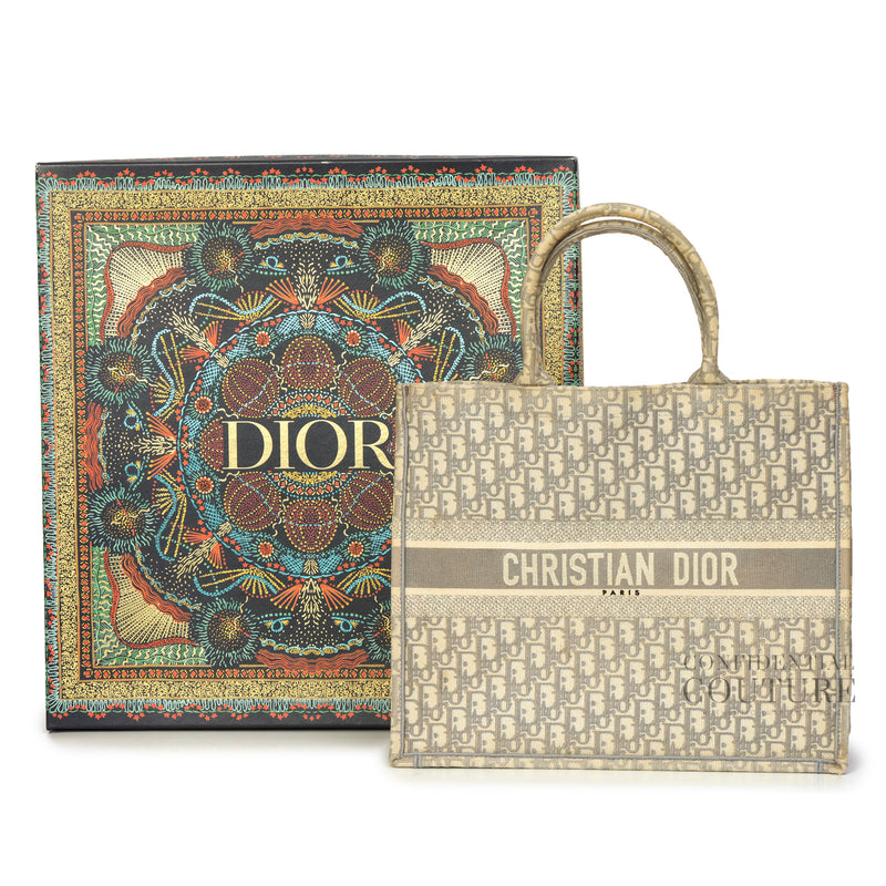 Ecru and Gray Dior Oblique Embroidery Large Book Tote