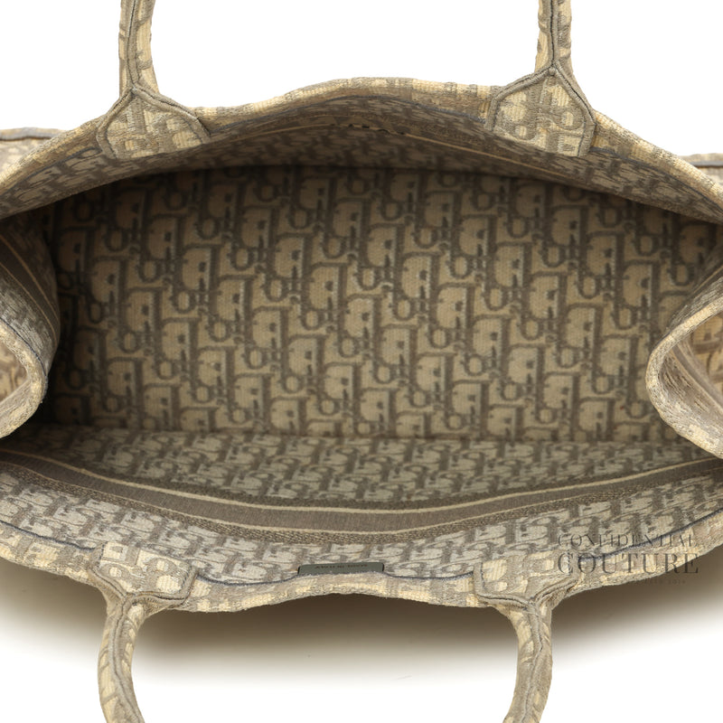 Ecru and Gray Dior Oblique Embroidery Large Book Tote