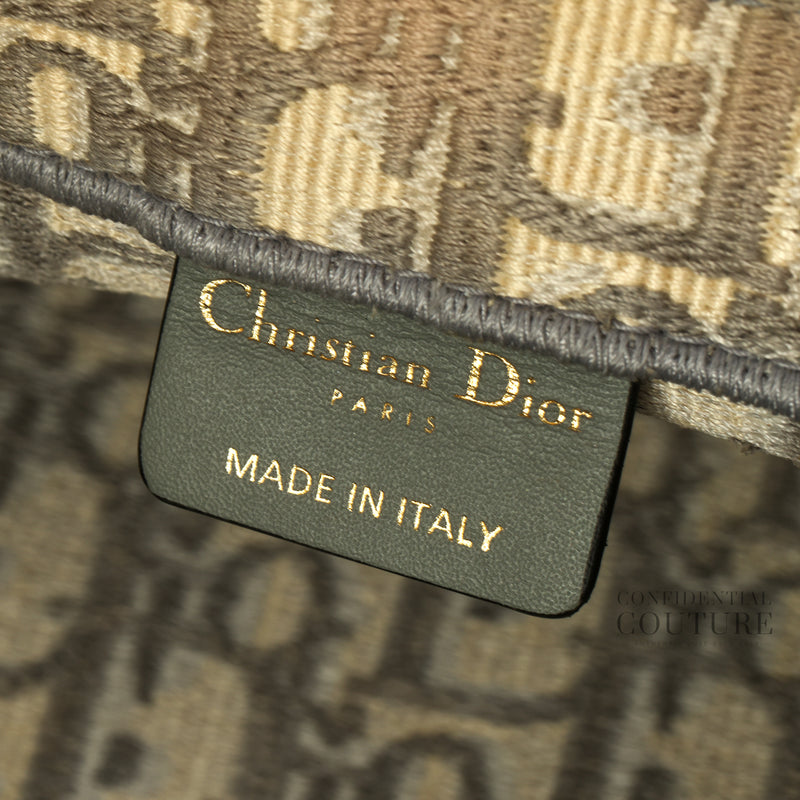Ecru and Gray Dior Oblique Embroidery Large Book Tote