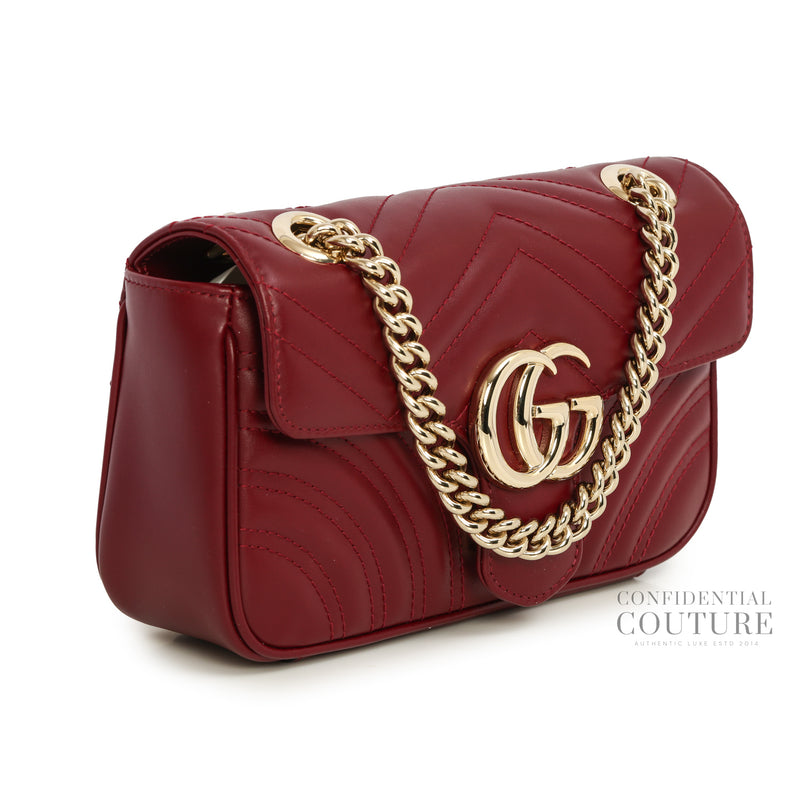 GG Marmont Rosso Ancora Red Leather Small Shoulder Bag