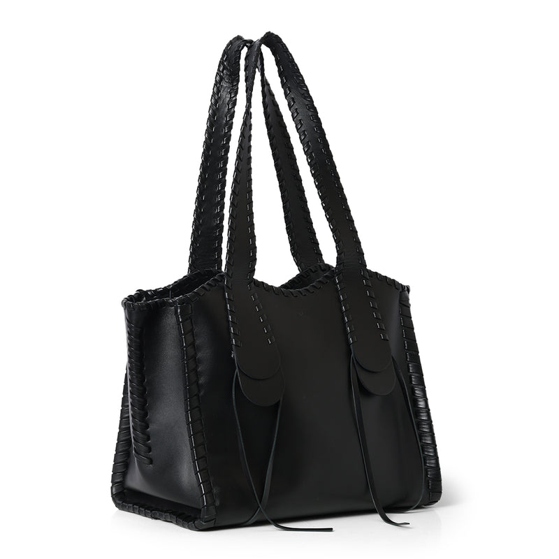 Black Leather Large Mony Tote