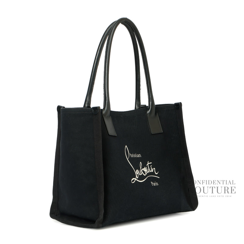 Authentic Pre-Owned Christian Louboutin Black Canvas Nastroloubi Large Tote Bag – Side View