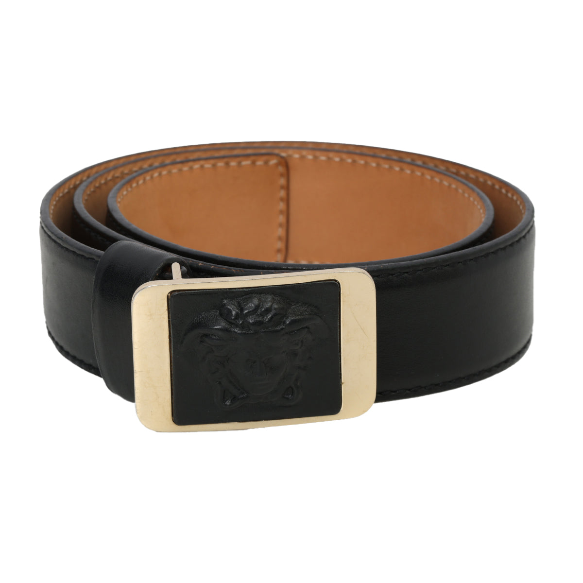 Shop Pre-Owned Authentic Versace Medusa Black Leather Waist Belt