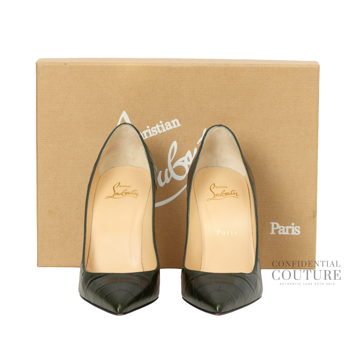 Forest Green Croc-Embossed Kate Pumps EU 36.5 | US 6.5 | UK 3.5 | 100mm