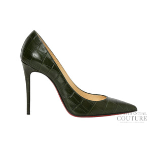 Forest Green Croc-Embossed Kate Pumps EU 36.5 | US 6.5 | UK 3.5 | 100mm