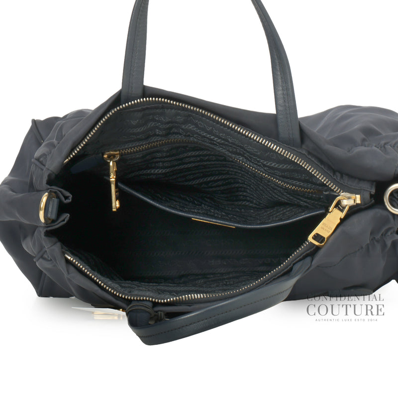Navy Baltico Tessuto Nylon and Soft Calf Leather Tote Bag