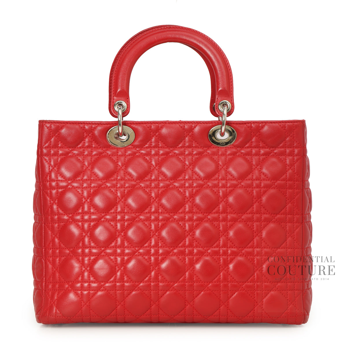 Red Cannage Quilted Lambskin Leather Large Lady Dior Bag