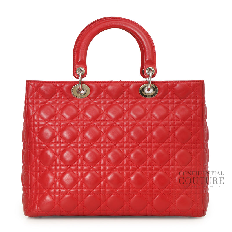 Red Cannage Quilted Lambskin Leather Large Lady Dior Bag