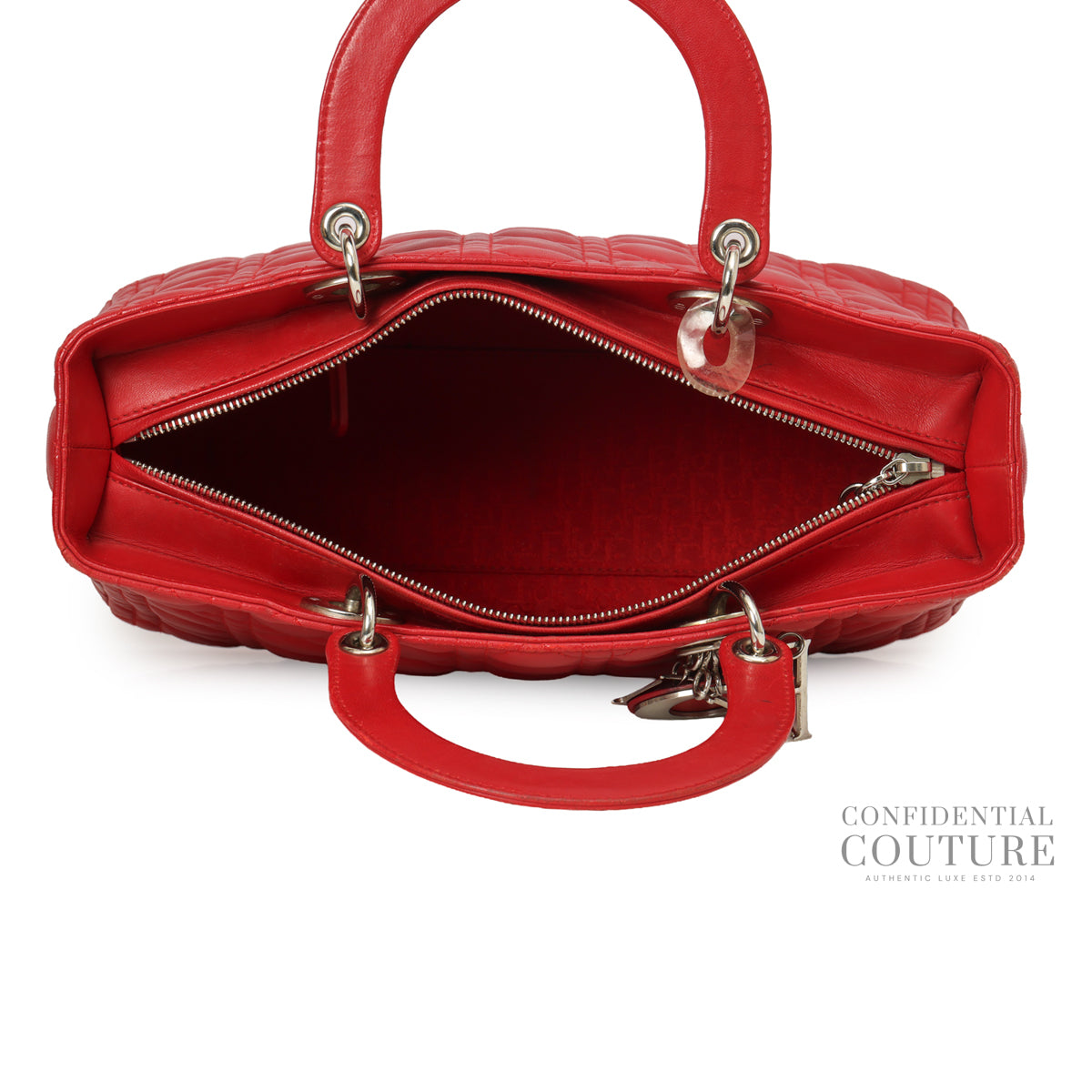 Red Cannage Quilted Lambskin Leather Large Lady Dior Bag