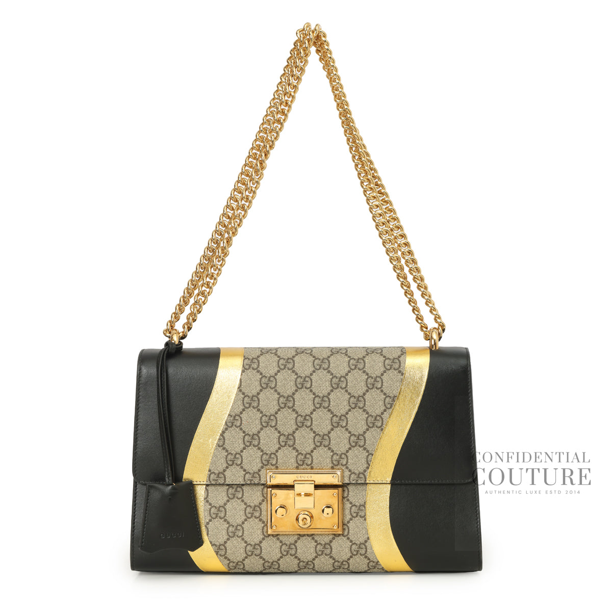 Beige/Ebony & Black GG Supreme Coated Canvas Padlock Medium Shoulder Bag