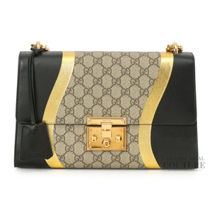 Beige/Ebony & Black GG Supreme Coated Canvas Padlock Medium Shoulder Bag
