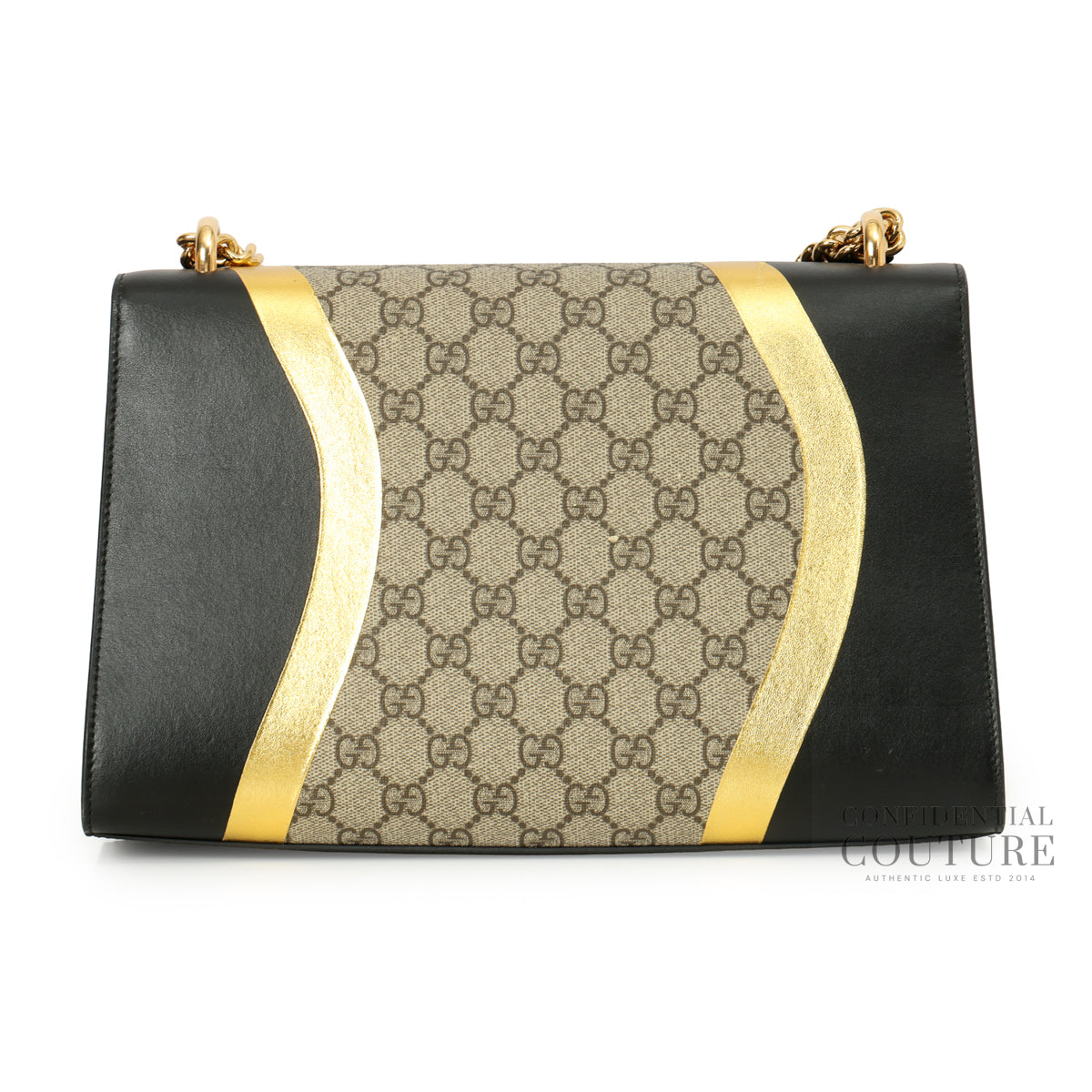 Beige/Ebony & Black GG Supreme Coated Canvas Padlock Medium Shoulder Bag