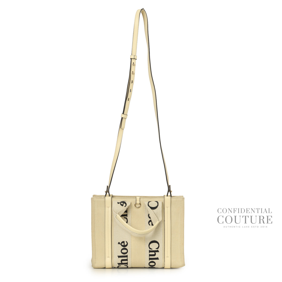 Beige Canvas/Leather Small Woody Tote Bag