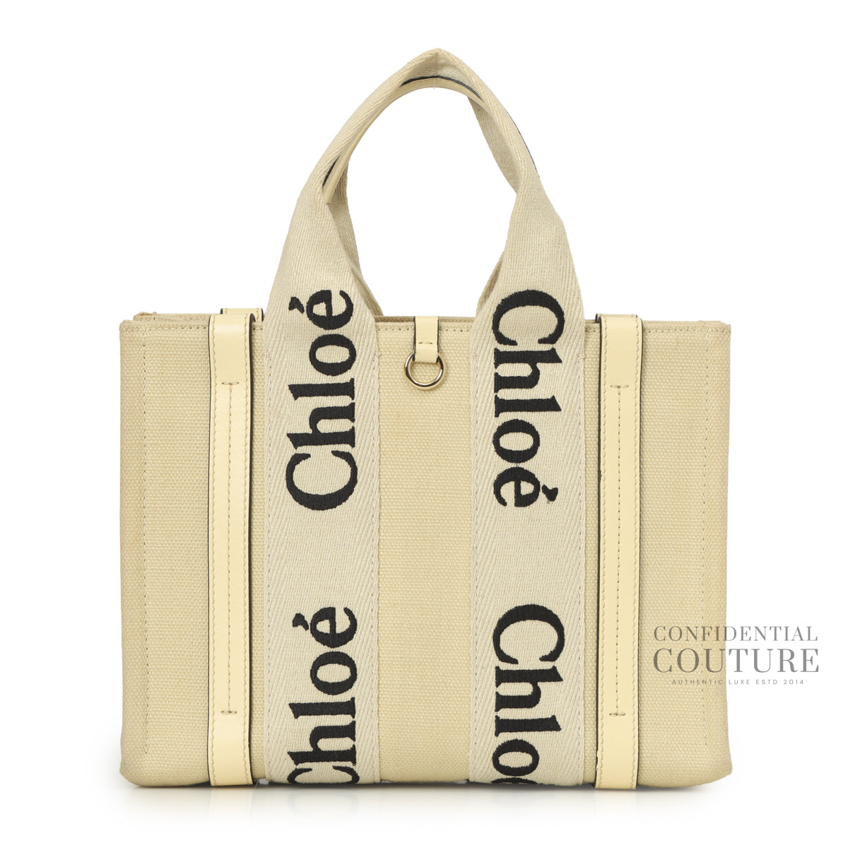 Beige Canvas/Leather Small Woody Tote Bag