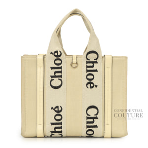 Beige Canvas/Leather Small Woody Tote Bag