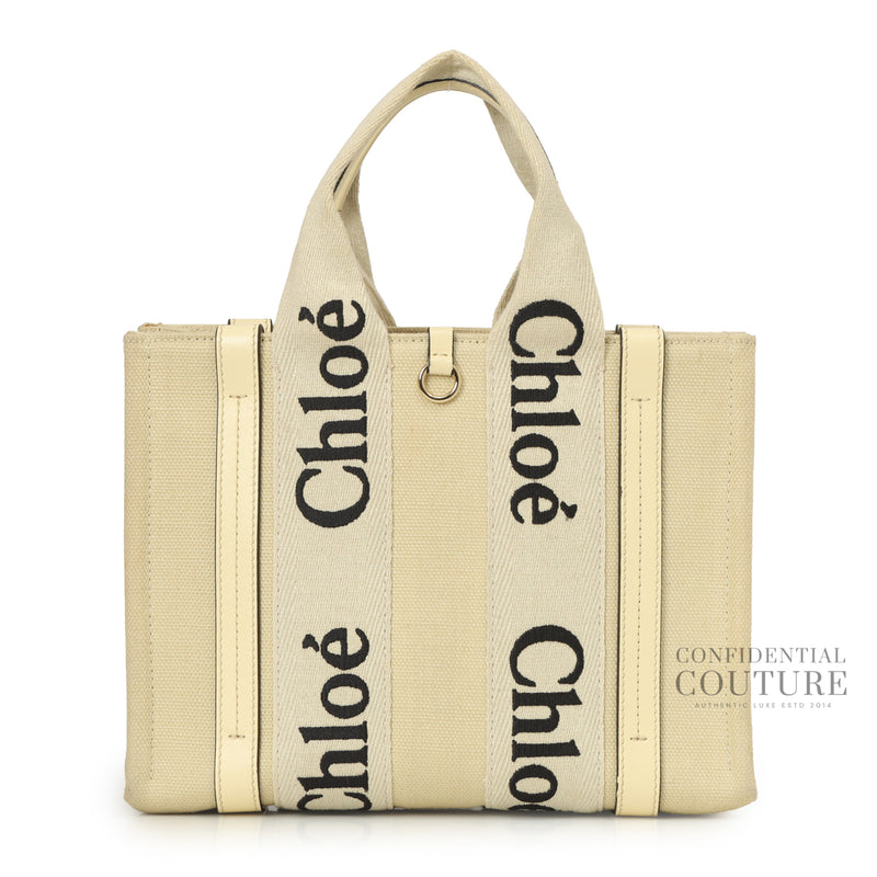 Beige Canvas/Leather Small Woody Tote Bag